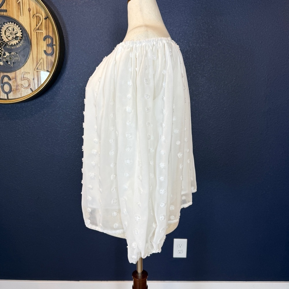 Miss Sparkling White Swiss Dot Off-Shoulder Blouse | Size Large - Picture 3 of 9